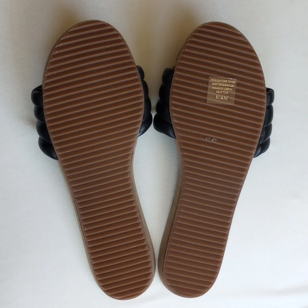 NWT $88 Splendid Leather Puff Sandals 8.5 Black Contoured Footbed - Picture 4 of 6